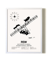 Southwest Florida International Airport airport map poster in oak frame