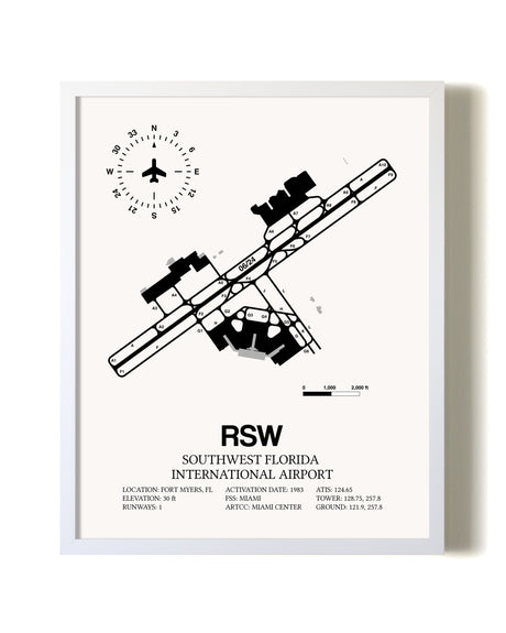 Southwest Florida International Airport airport map poster in oak frame