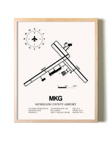Muskegon County Airport framed wall art in white frame