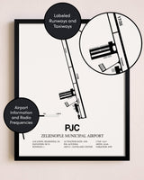 Framed Zelienople Municipal Airport layout wall art poster