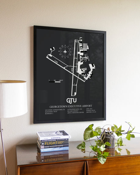 Gray Framed Georgetown Executive Airport At Johnny Gantt Field wall art poster in black frame