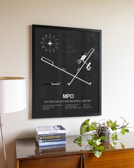 Gray Framed Pocono Mountains Regional Airport wall art poster in black frame