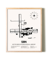 South Bend International Airport framed wall art in white frame