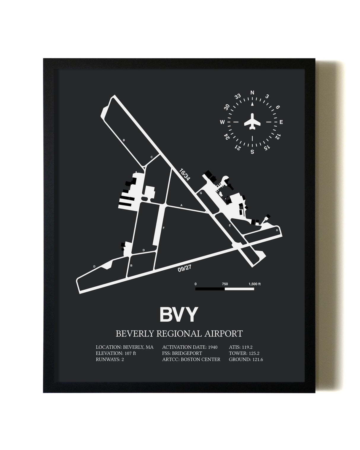 Unframed Beverly Regional Airport map print poster