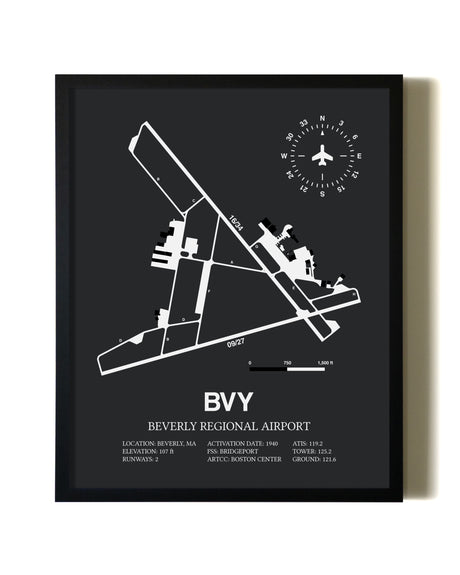 Unframed Beverly Regional Airport map print poster