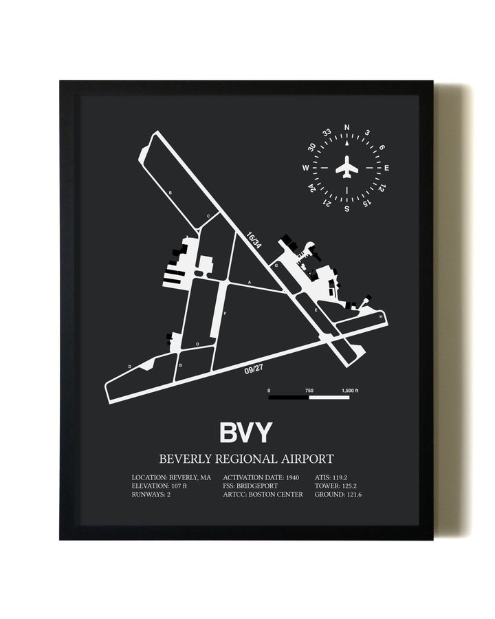 Unframed Beverly Regional Airport map print poster