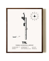 Terrell Municipal Airport aviation print in walnut frame