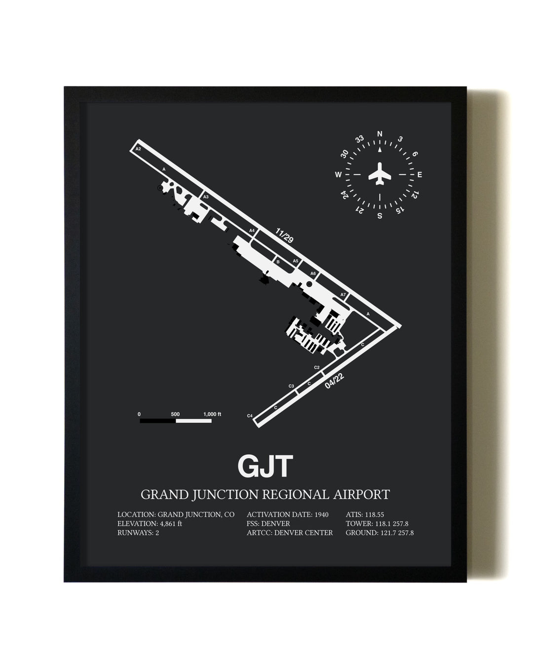 Unframed Grand Junction Regional Airport map print poster
