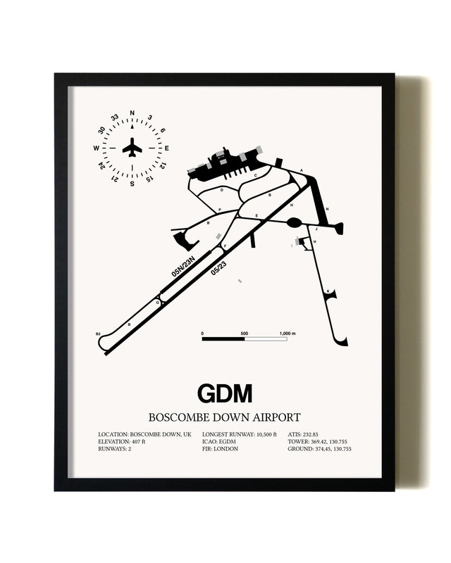 Framed Boscombe Down Airport wall art poster in black frame