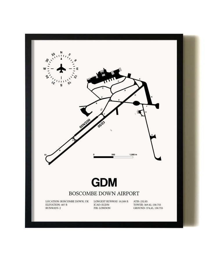 Framed Boscombe Down Airport wall art poster in black frame