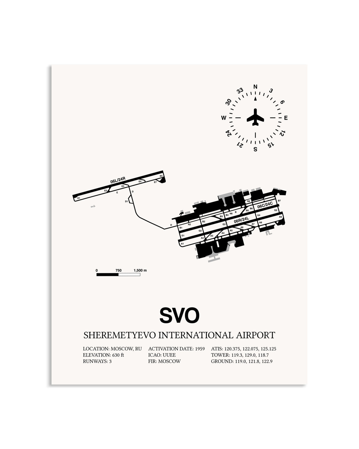 Gray Sheremetyevo International Airport framed poster displayed in an airplane hangar