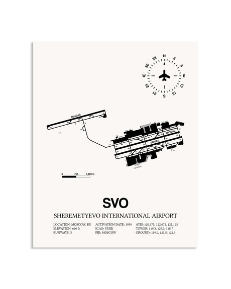 Gray Sheremetyevo International Airport framed poster displayed in an airplane hangar