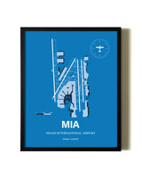 Sky Blue Miami International Airport aviation wall décor in black wood frame