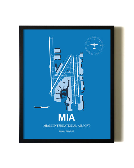 Sky Blue Miami International Airport aviation wall décor in black wood frame