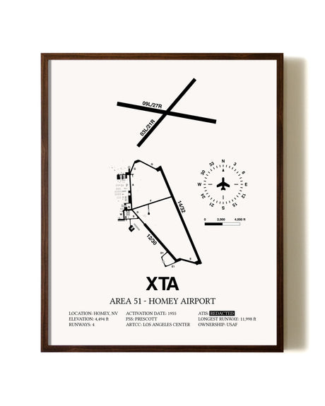 Homey Airport - Area 51 aviation print in walnut frame