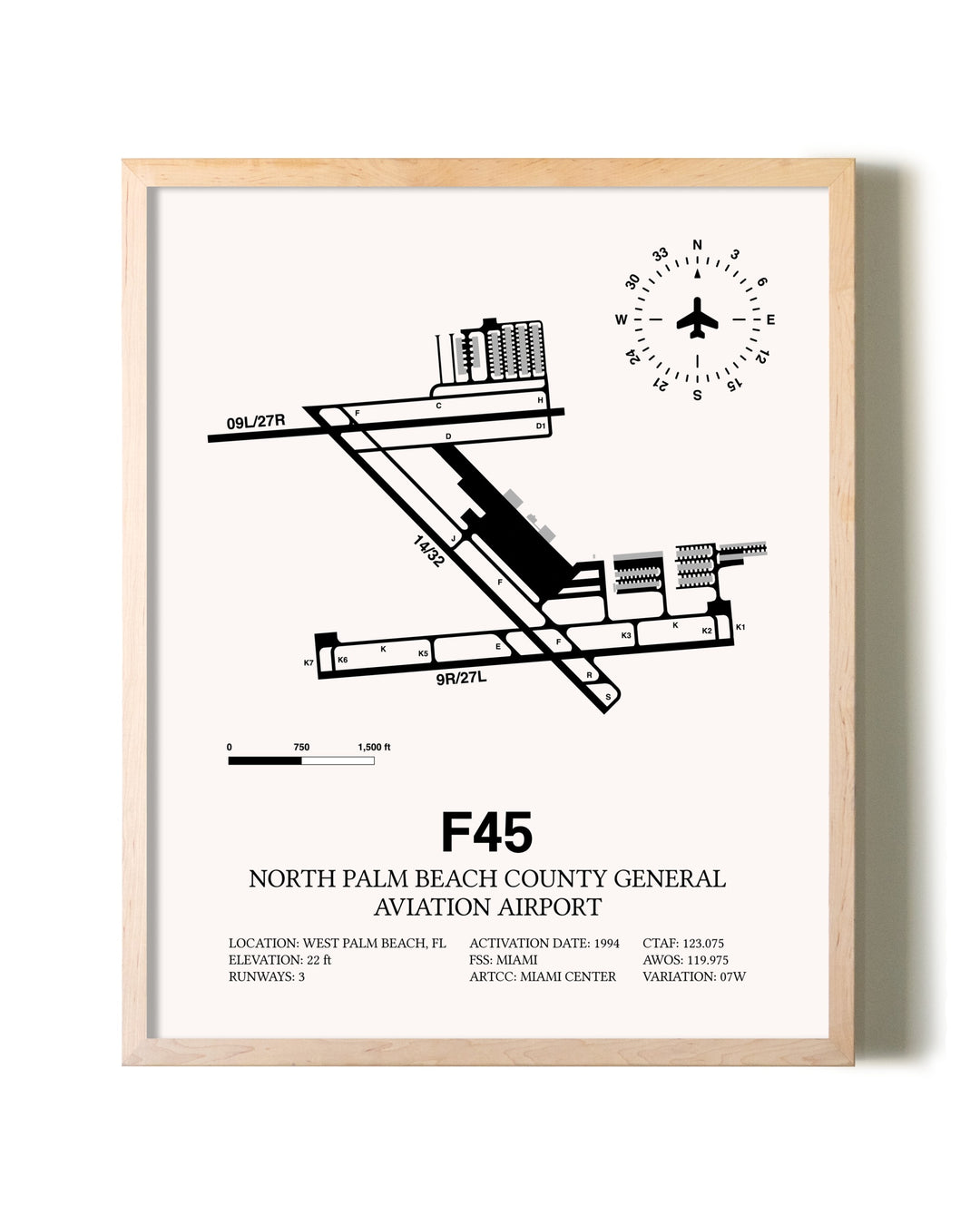 North Palm Beach County General Aviation Airport framed wall art in white frame