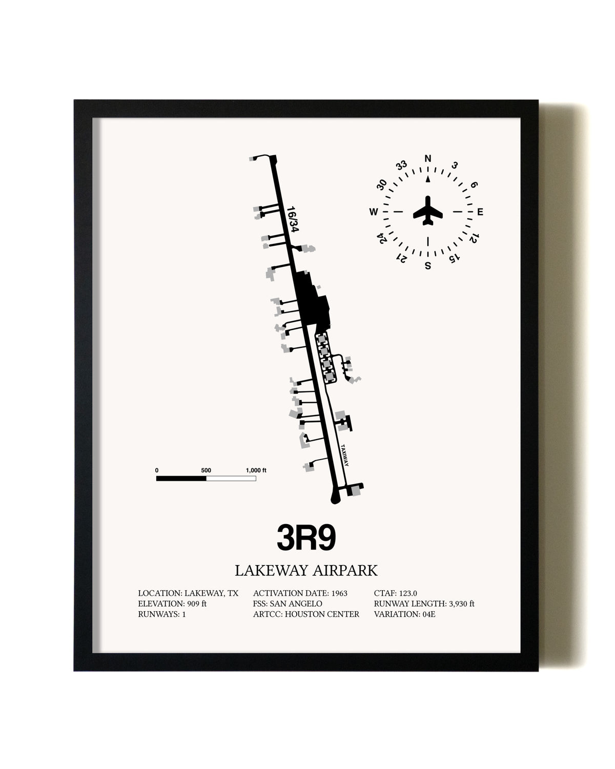 Framed Lakeway Airpark wall art poster in black frame
