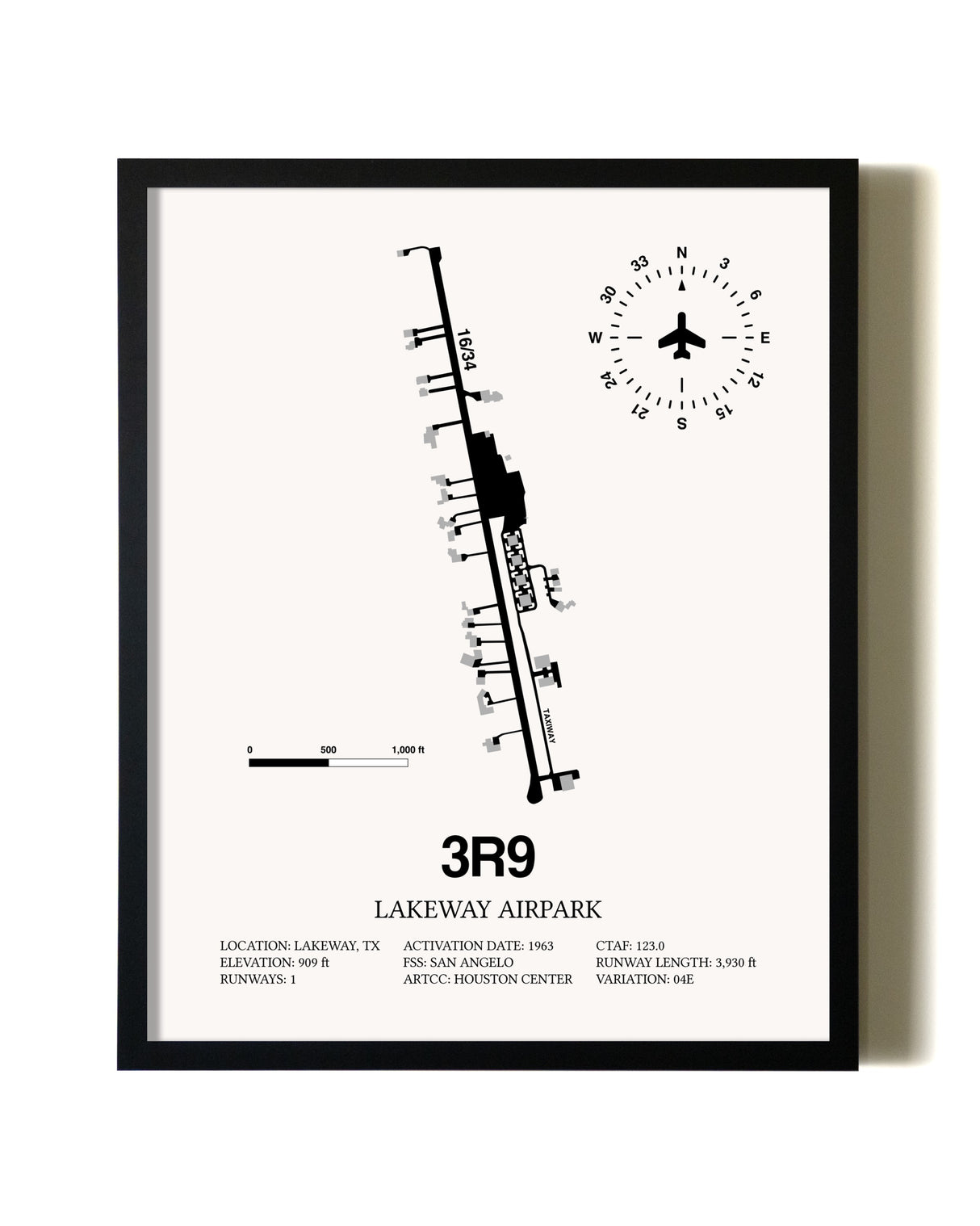 Framed Lakeway Airpark wall art poster in black frame