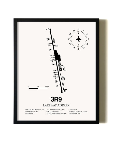 Framed Lakeway Airpark wall art poster in black frame