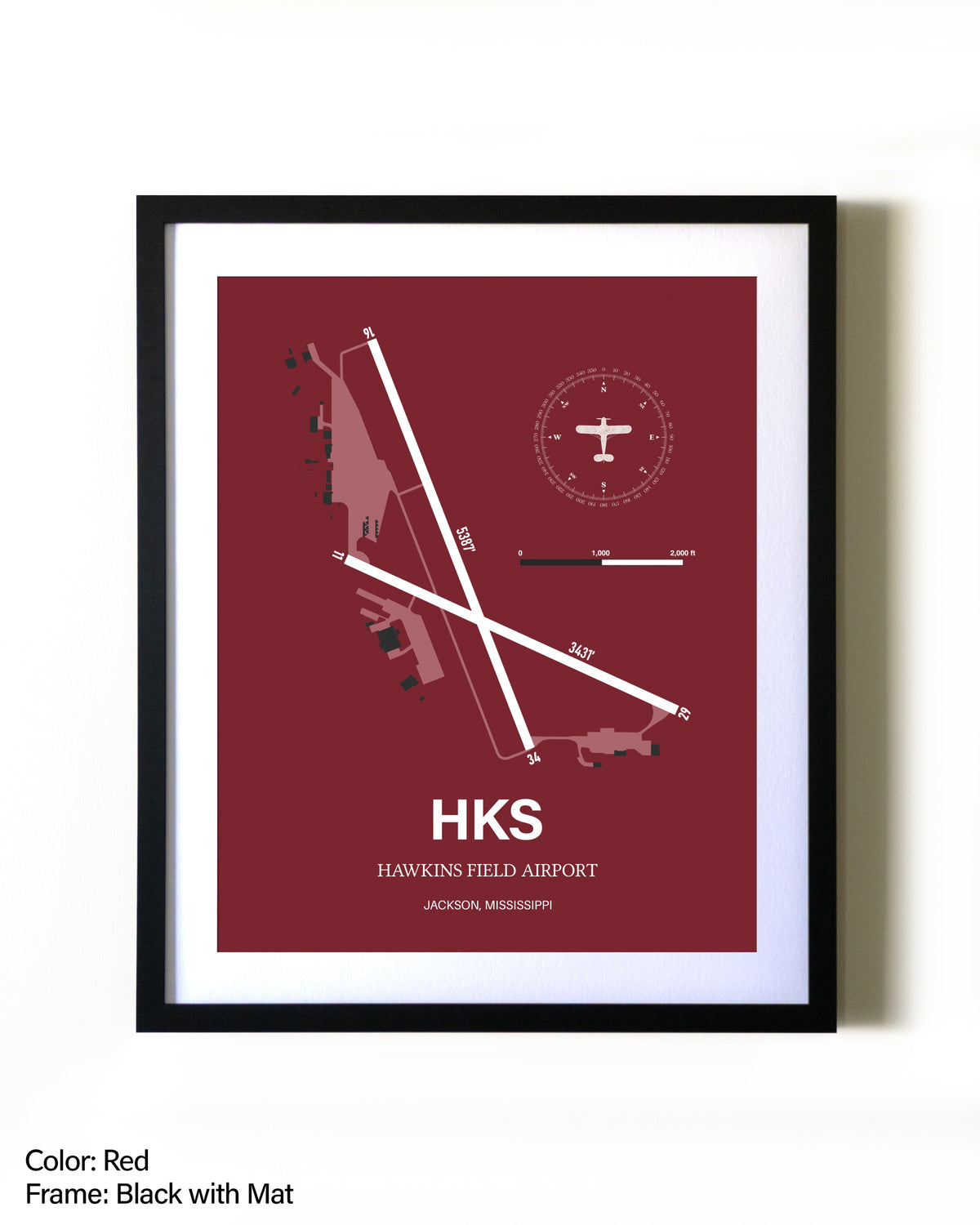 Hawkins Field Airport aviation wall décor in black wood frame