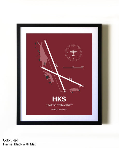 Hawkins Field Airport aviation wall décor in black wood frame