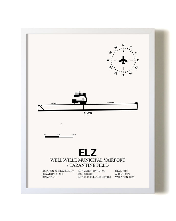 Wellsville Municipal Airport / Tarantine Field airport map poster in oak frame
