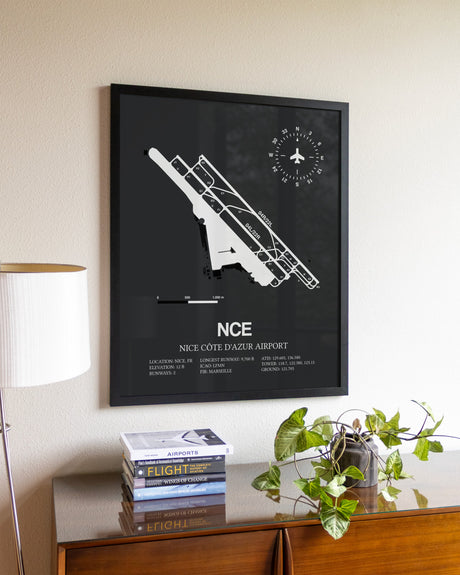 Gray Framed Nice Cote D'Azur Airport wall art poster in black frame