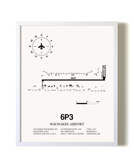 Waunakee Airport airport map poster in oak frame