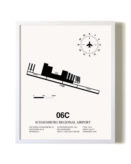 Schaumburg Regional Airport airport map poster in oak frame