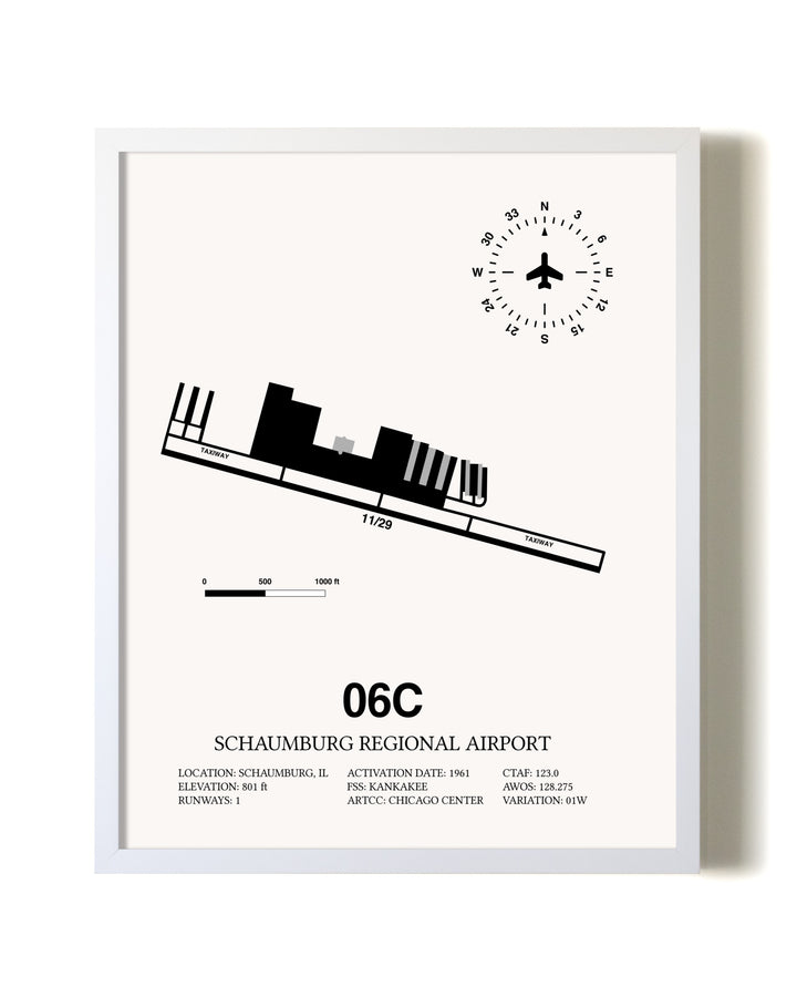 Schaumburg Regional Airport airport map poster in oak frame