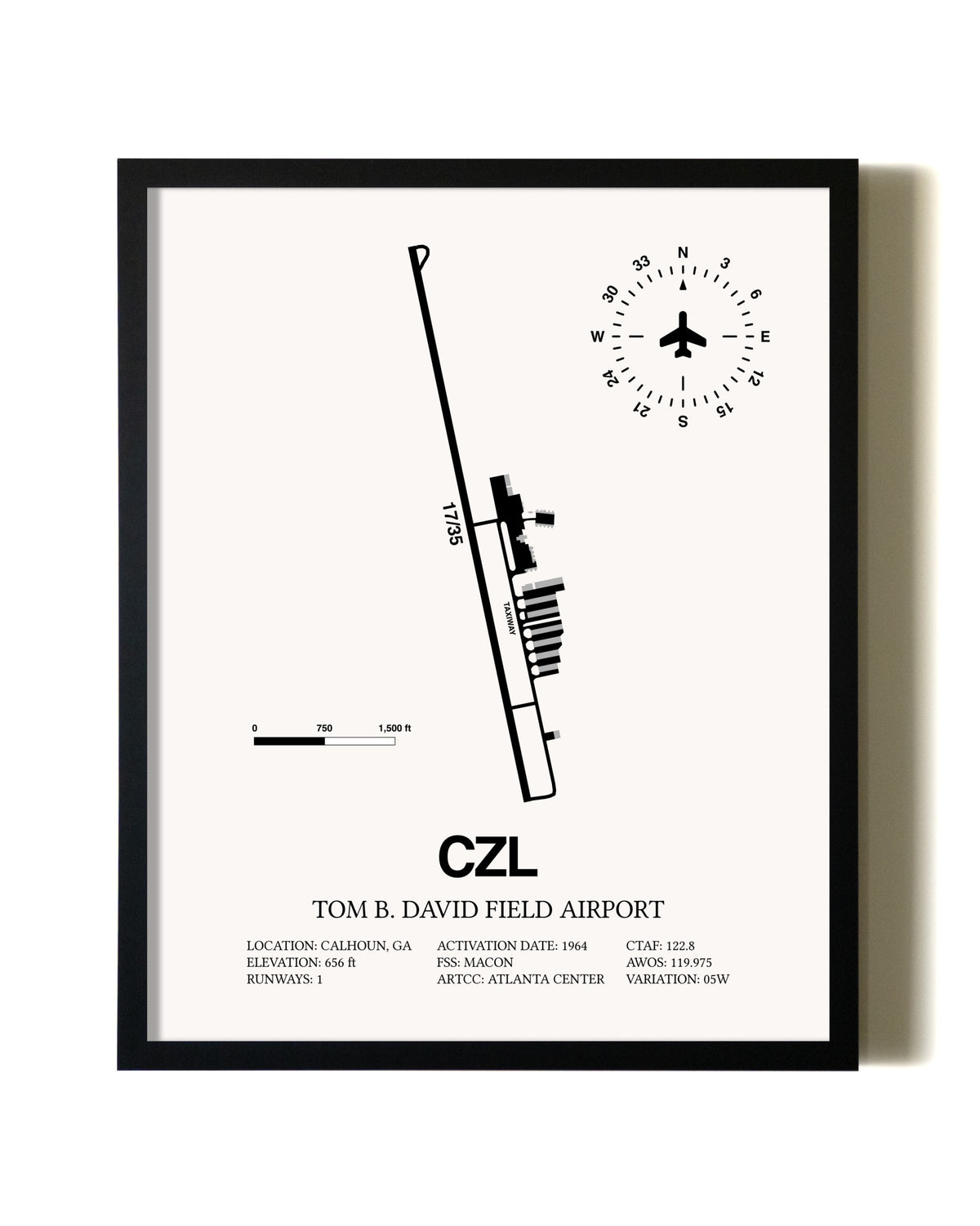Framed Tom B. David Field Airport wall art poster in black frame