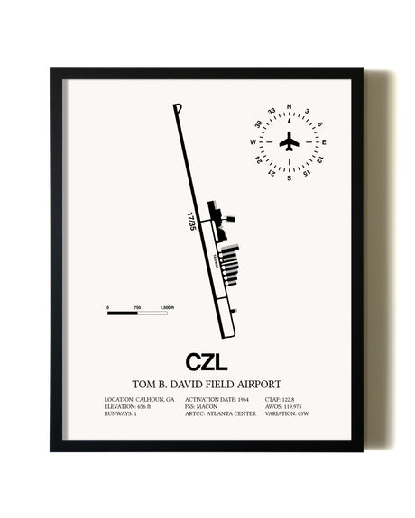 Framed Tom B. David Field Airport wall art poster in black frame