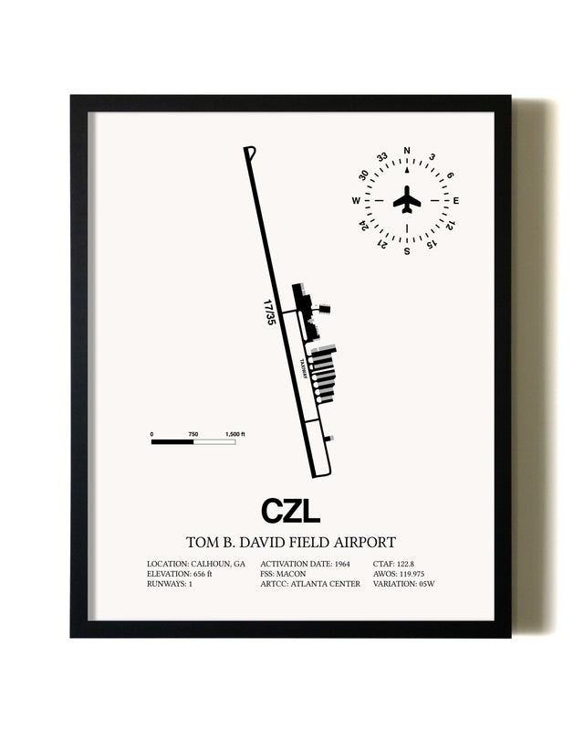 Framed Tom B. David Field Airport wall art poster in black frame