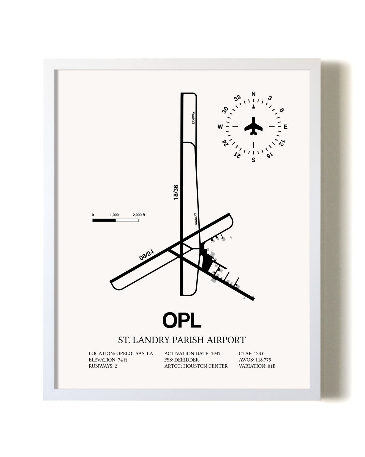 St. Landry Parish Airport airport map poster in oak frame