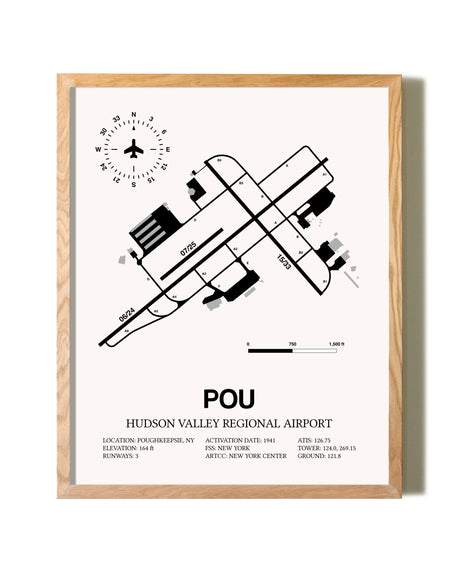 Hudson Valley Regional Airport framed print in natural wood frame