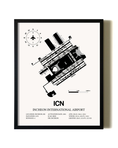 Framed Incheon International Airport wall art poster in black frame
