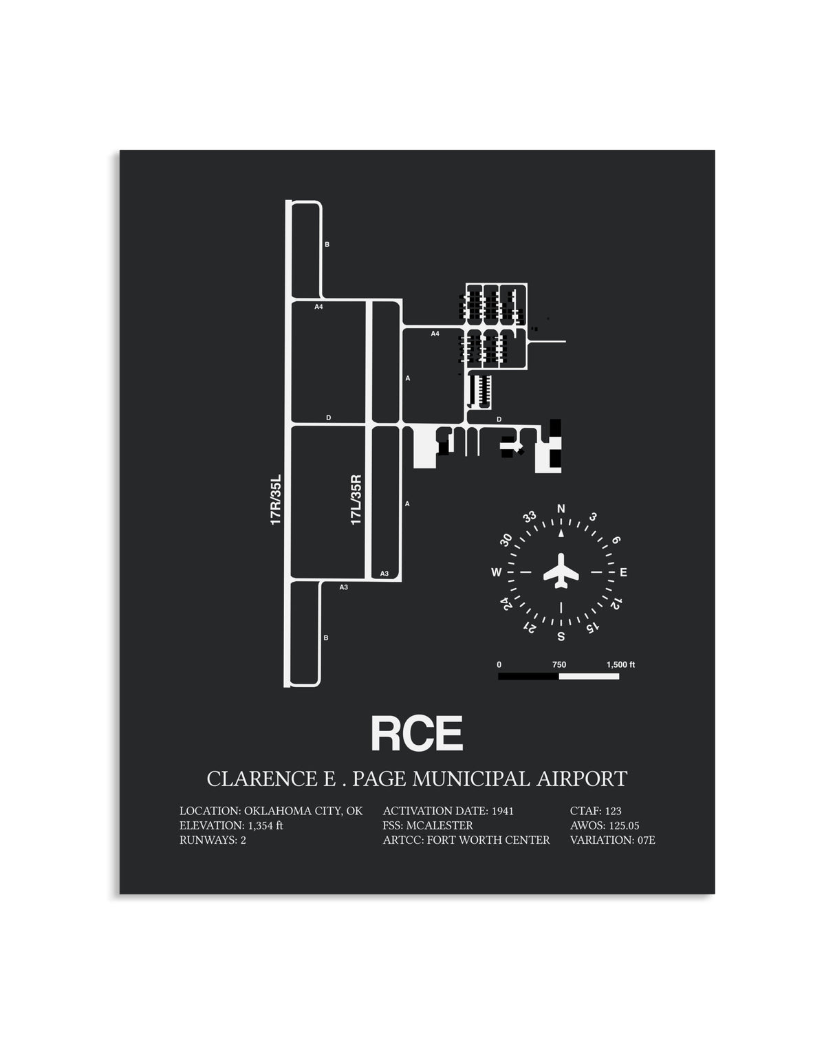 Gray Framed Clarence E. Page Municipal Airport layout wall art poster