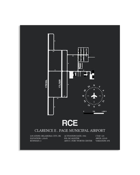 Gray Framed Clarence E. Page Municipal Airport layout wall art poster