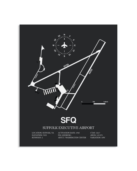 Gray Framed Suffolk Executive Airport layout wall art poster