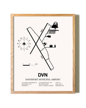 Davenport Municipal Airport framed print in natural wood frame