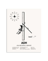 Gray Ada Regional Airport framed poster displayed in an airplane hangar