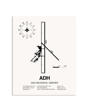 Gray Ada Regional Airport framed poster displayed in an airplane hangar