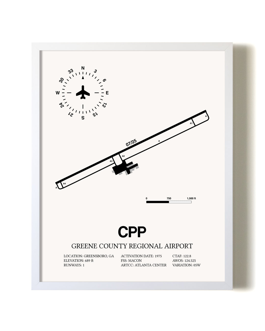 Greene County Regional Airport airport map poster in oak frame