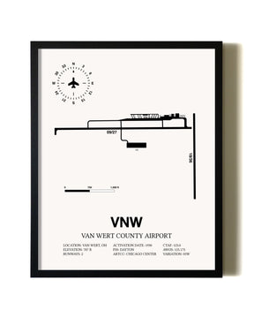 Framed Van Wert County Airport wall art poster in black frame