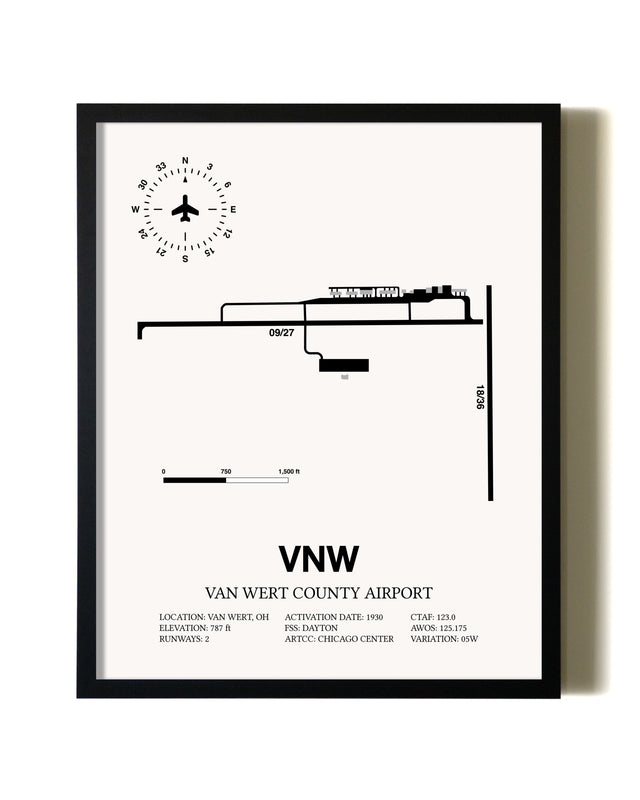 Framed Van Wert County Airport wall art poster in black frame