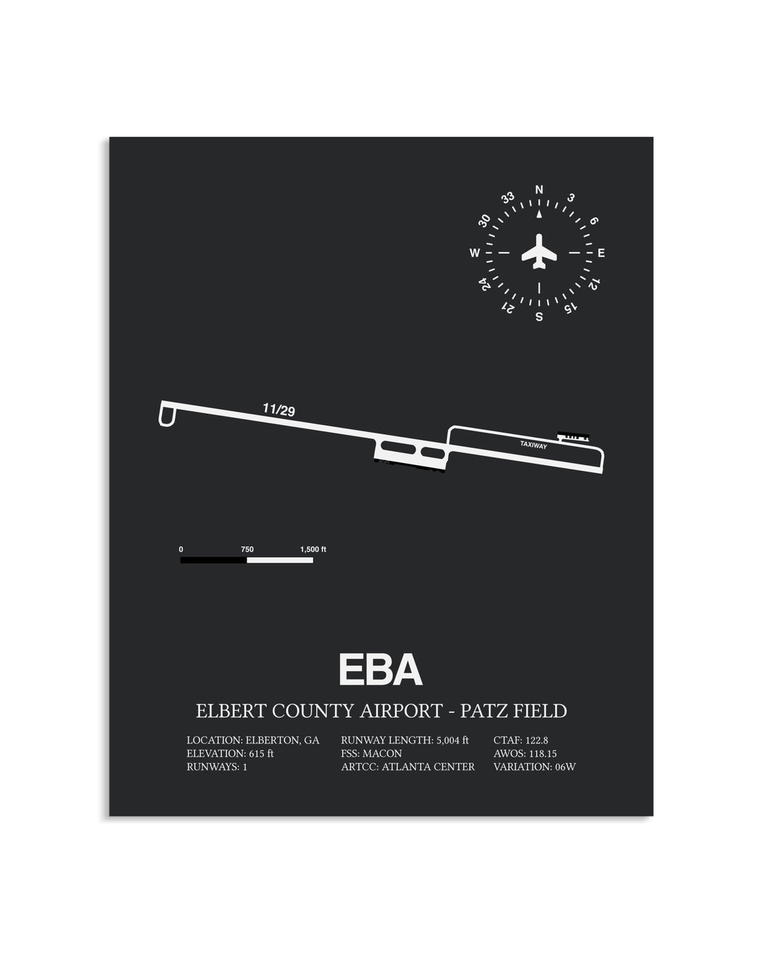 Gray Framed Elbert County Airport-Patz Field layout wall art poster