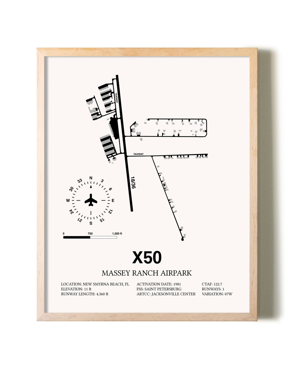 Massey Ranch Airpark framed wall art in white frame