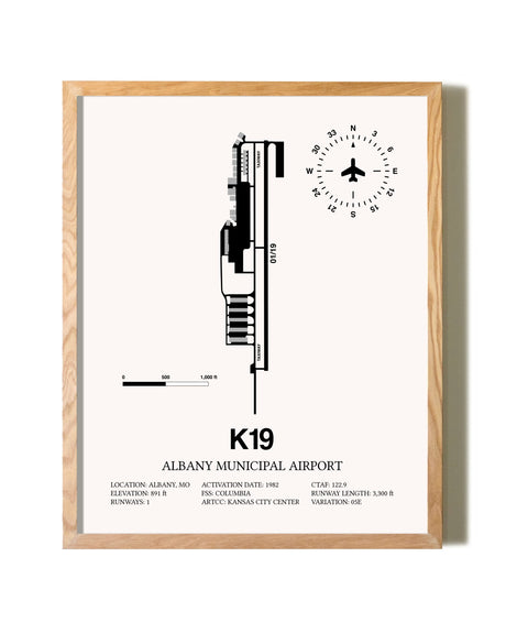 Albany Municipal Airport framed print in natural wood frame