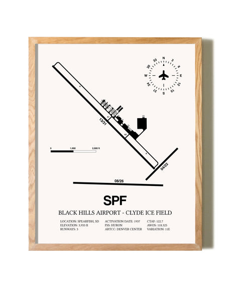 Black Hills Airport-Clyde Ice Field framed print in natural wood frame