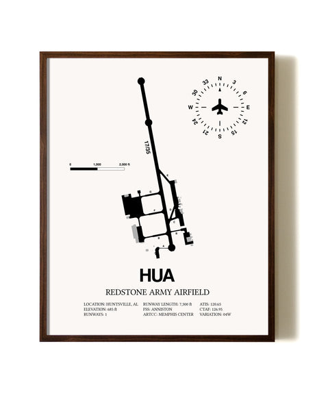 Redstone Army Airfield aviation print in walnut frame